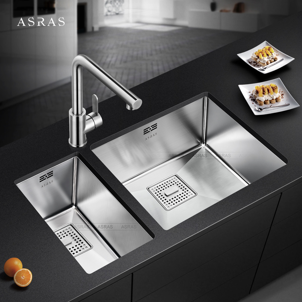 阿萨斯厨房水槽加厚304不锈钢手工水槽套餐双槽台上台下洗菜盆