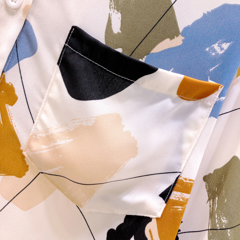 复古港风雪纺秋季2020新款韩版衬衫 古迪鲨衬衫