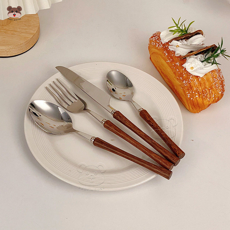 304不锈钢复古刀叉两件套木柄牛排刀叉勺三件套叉子西餐餐具套装,淘宝优惠券,粉丝福利购,淘宝优惠卷