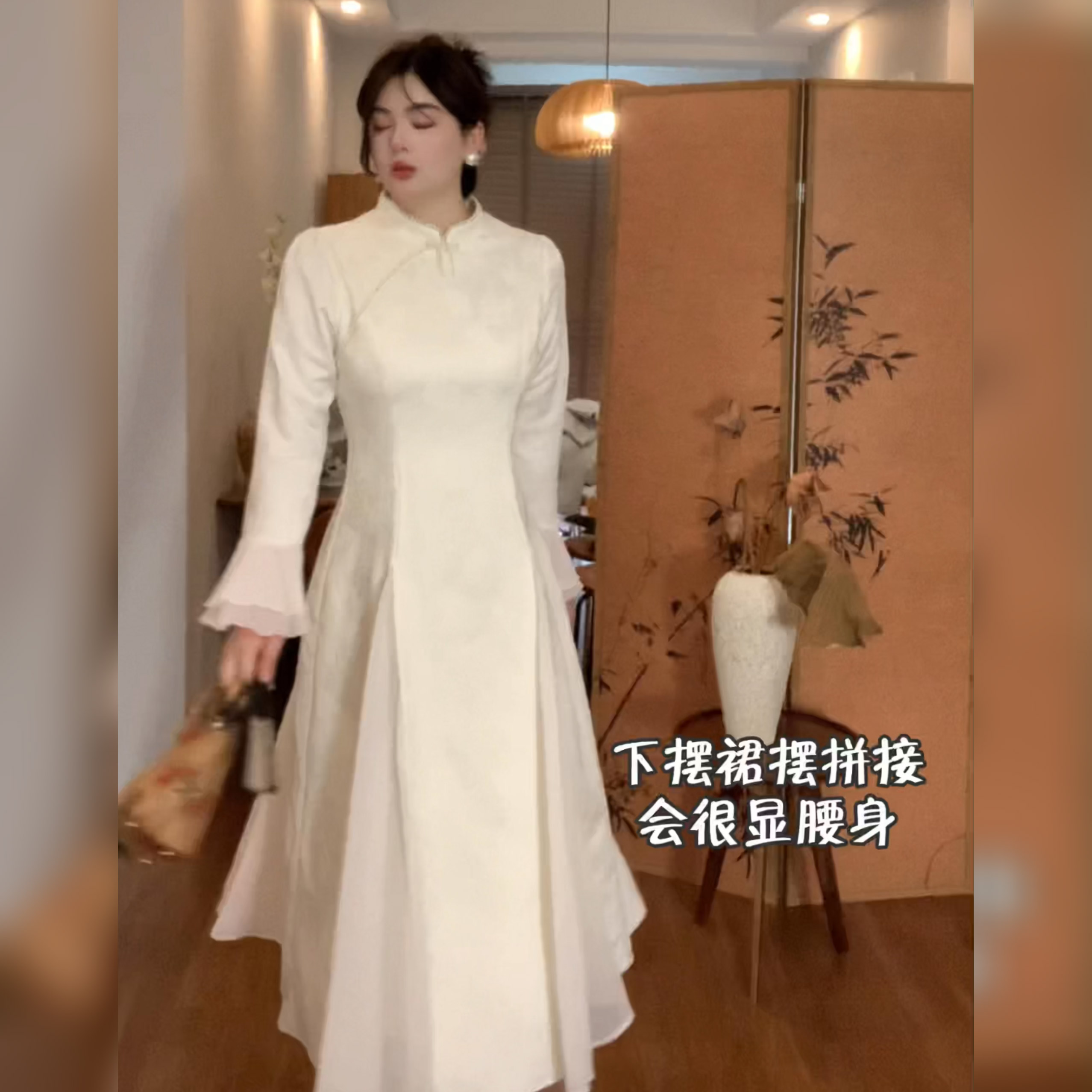 哒头.Studio【如烟】微胖mm大码2024新款新中式设计感显瘦连衣裙 - 图1