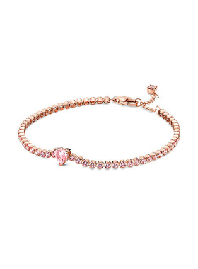 潘家S925纯银玫瑰金爱心闪耀密镶网球素链手链轻奢小众手链