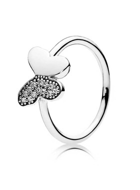 潘家S92纯银心意交织戒指蝴蝶结双环经典优雅泪滴单石戒指对戒