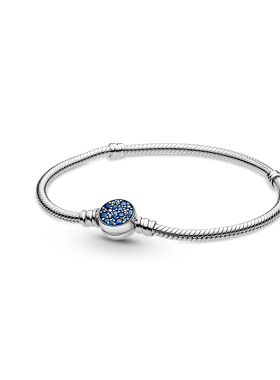 潘家S925纯银蓝色纽扣头不对称星扣头形链蛇骨链串吊珠子DIY手链