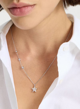 高品质出口欧美大牌原单银色星星项链女锆石五角星
