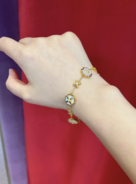 高品质出口欧美原单贝母四叶草多花手链女金色百搭首饰品