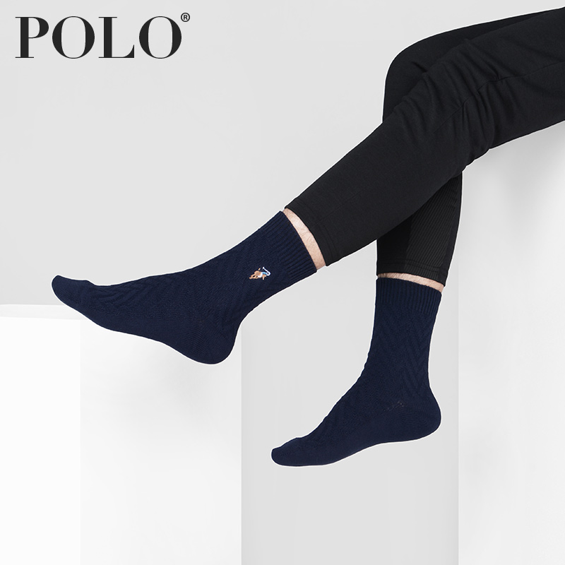 polo男春季中厚商务冬天高筒棉袜 polo品棉长筒袜