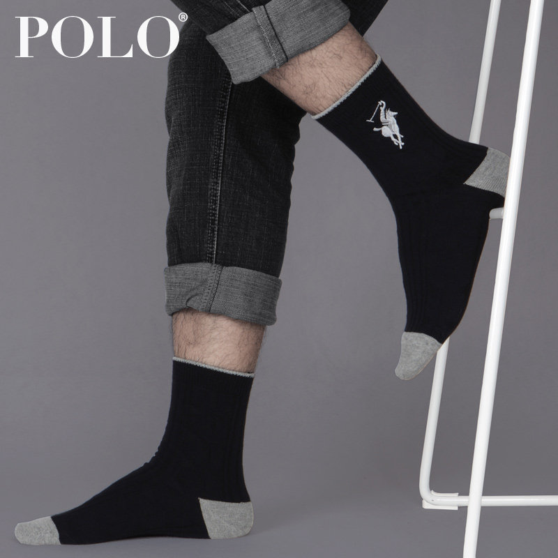 polo春季中厚高筒针织男士商务袜 polo品棉长筒袜