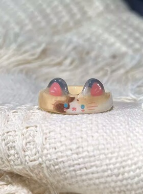 可爱卡通童趣布偶猫喵星人戒指合金小众手饰少女心简约百搭尾戒