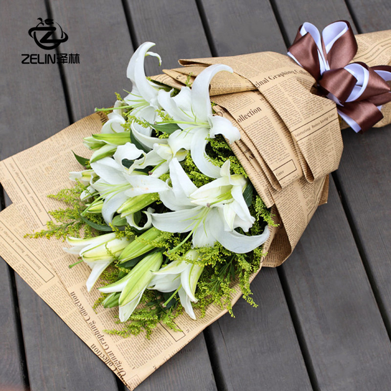 经典款鲜花包装纸加厚印花牛皮纸花店包花纸复古英文报纸简约风,淘宝优惠券,粉丝福利购,淘宝优惠卷