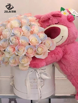 Zelin round floral gift box set three portable hug bucket rose flower box 520 internet celebrity balloon bouquet flower bucket