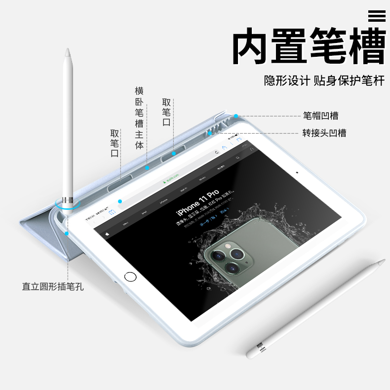 iPad2021保护套9带笔槽ipad10代air6苹果ari5平板3第六代4五2020款8硅胶mini6全包2024pro11寸三折2018壳2019-图1