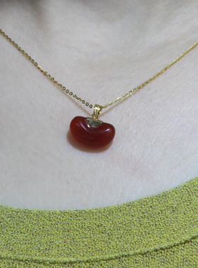 18K金相思豆吊坠玛瑙金吊坠女