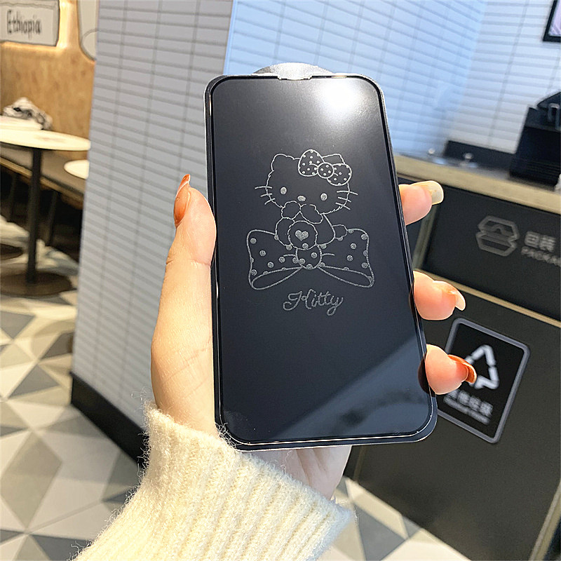 卡通kitty适用iPhone15/16/17Promax手机息影膜13pro钢化玻璃膜14Plus可爱玉桂狗12防偷窥保护膜11XR防摔XS - 图3