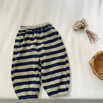 Children Garnapped thickened Methodist Striped Integrated Suede Casual Pants Boy Girl Kharen Pants Closing Pants