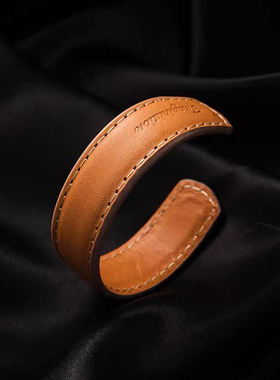 真皮工装复古植鞣真皮手镯皮手环高桥老花开口半镯皮环配饰品男女