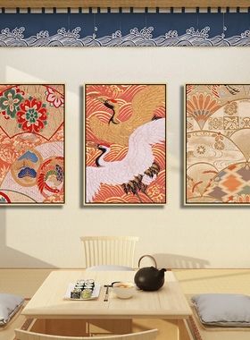 日式挂画禅意日本浮世绘装饰画寿司料理店榻榻米墙面和风花纹壁画