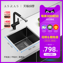 Assas Black Nano Thickened 304 Stainless Steel Handmade Sink Kitchen Balcony Small Single Sink Floor Wash Basin