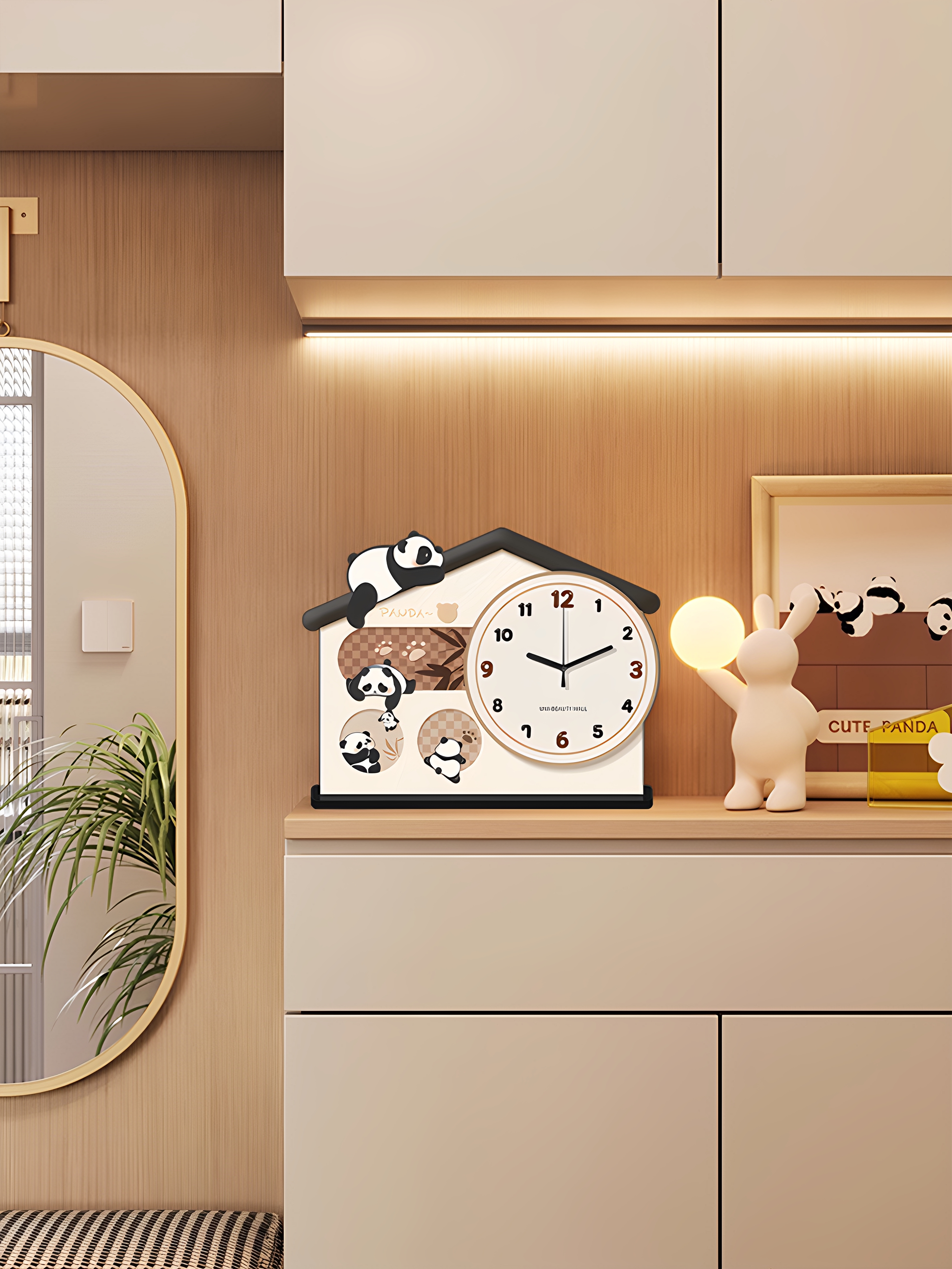 暖居熊猫桌面时钟摆台式创意台钟座钟高级感客厅装饰品钟表小摆件 - 图0