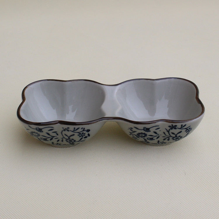 日式和风6寸双格碟陶瓷两格碗调料碟火锅料理碟酱油碟蘸料碟餐具-图3