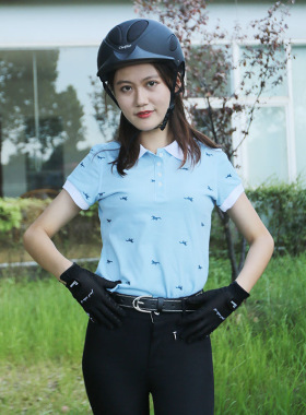 八尺龙 同款马术T恤女式马术运动印花POLO衫骑士服装马术服短袖女