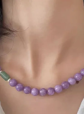 串珠项链自制高级感锁骨链紫色珠子精致女轻奢两件套手链新中式