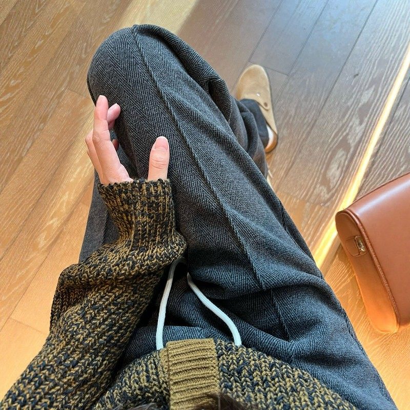 200斤大码胖mm人字纹毛呢阔腿裤女冬季加绒加厚宽松显瘦直筒裤子,淘宝优惠券,粉丝福利购,淘宝优惠卷