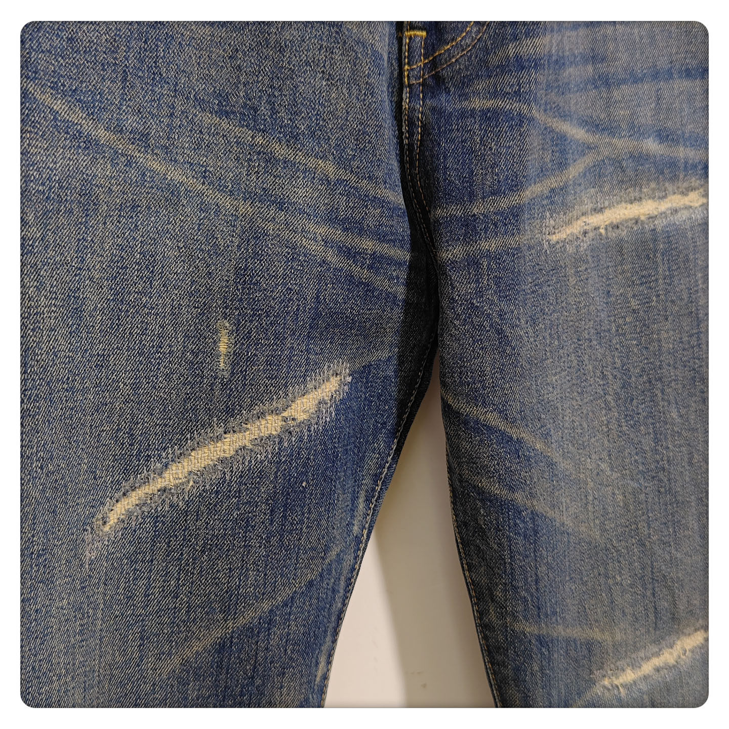 C3潮流 HEXAGON 小破坏蓝色水洗 赤耳丹宁牛仔裤 宽松直筒 男装 - 图1