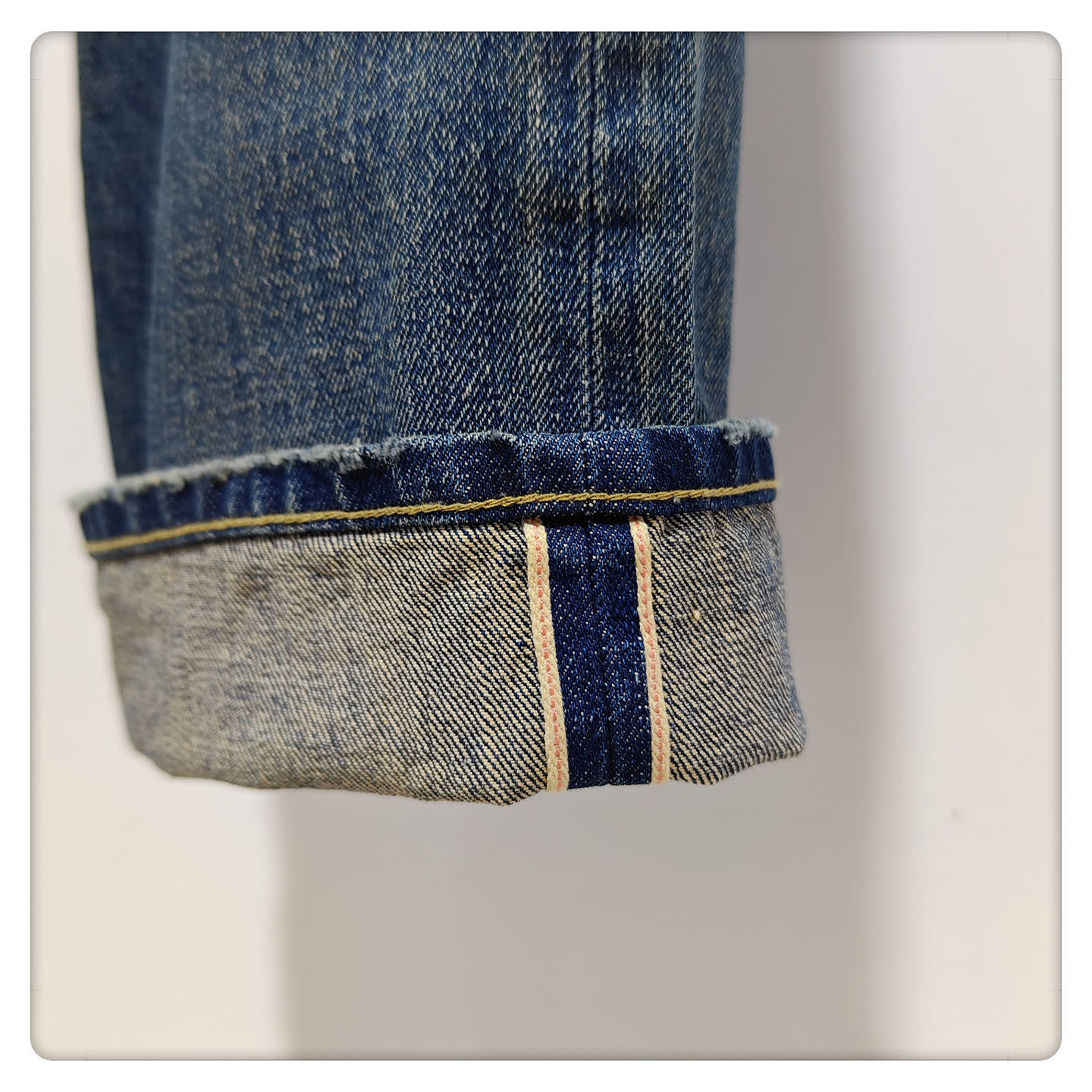 C3潮流 HEXAGON 小破坏蓝色水洗 赤耳丹宁牛仔裤 宽松直筒 男装 - 图3