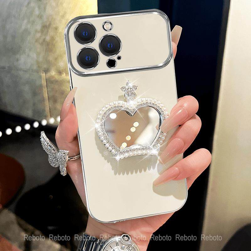 电镀大视窗皇冠补妆镜适用苹果16promax手机保护壳iphone15高级感P70/mate60pro荣耀200精致Reno12/VIVOS19小,淘宝优惠券,粉丝福利购,淘宝优惠卷