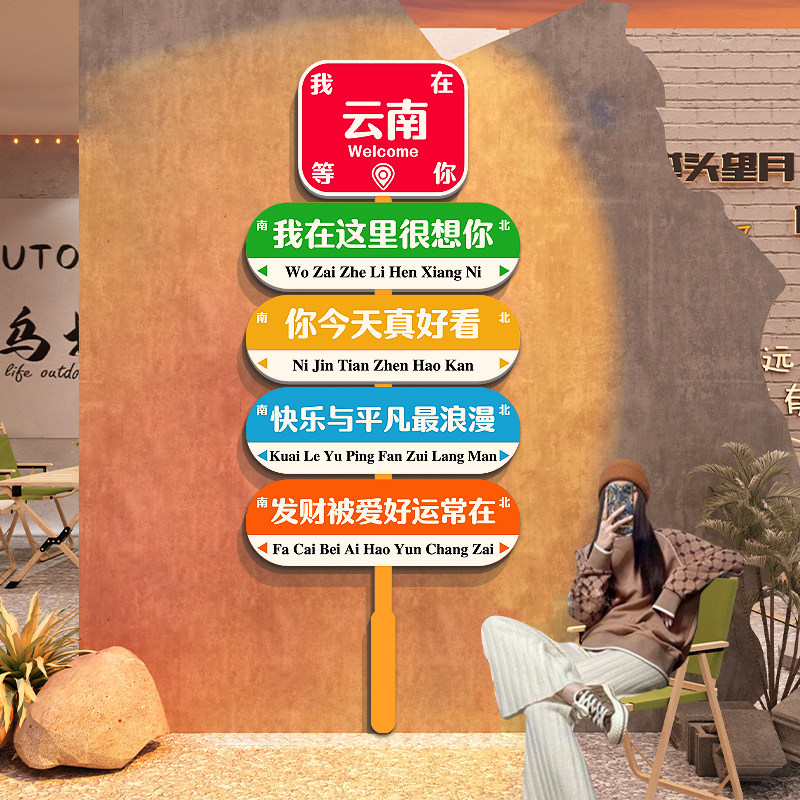 网红路标指示牌打卡拍照区布置小院露营风花墙面装饰吸引顾客神器,淘宝优惠券,粉丝福利购,淘宝优惠卷