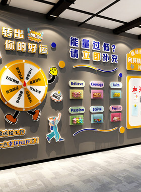办公司室互动幸运大转盘墙装饰能量加油补给站贴企业文化氛围布置