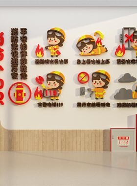 幼儿园环创主题墙成品消防员安全知识文化墙面装饰托管班走廊展示
