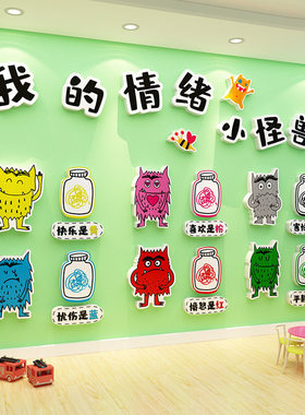 幼儿园环创主题墙布置情绪管理文化墙冷静角贴小怪兽装饰品kt板