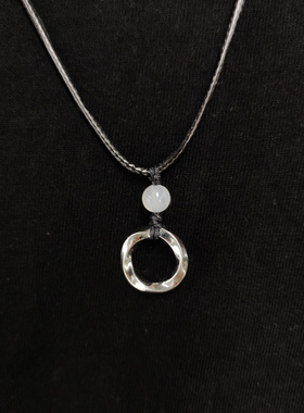 闽粤s999足银莫比乌斯情侣项链白玉髓黑曜石珠子diy配饰小众时尚