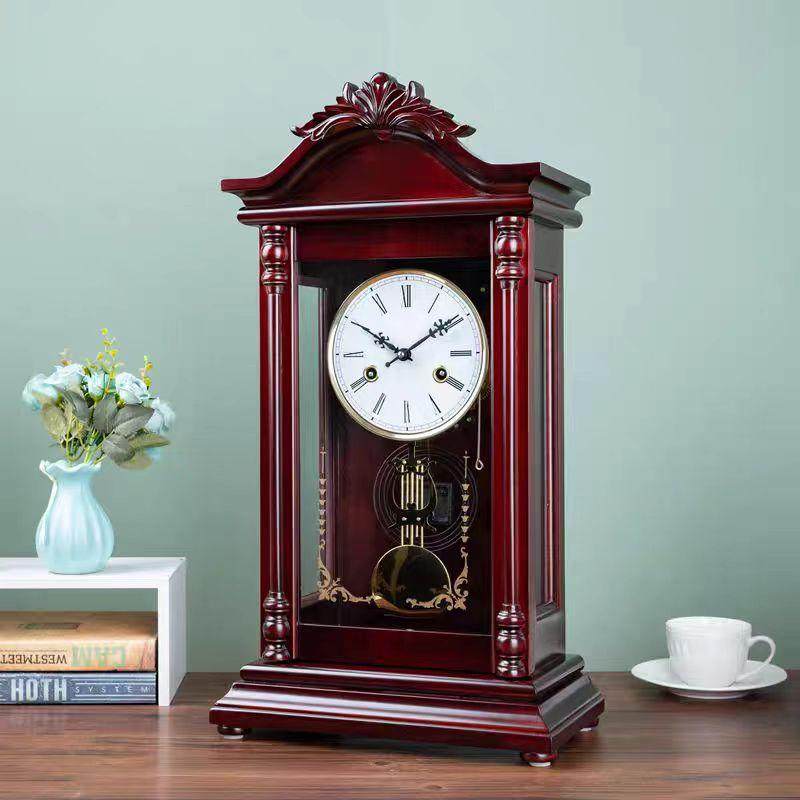老式复古实木机械座钟客厅中式桌面摆放时钟家用报时上链创意台钟,淘宝优惠券,粉丝福利购,淘宝优惠卷