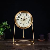 Bronze Bell Seat Clock Home Living Room Desktop Clock High-end Fashion Brass Mute Clock Pure Copper Modern Brief clock