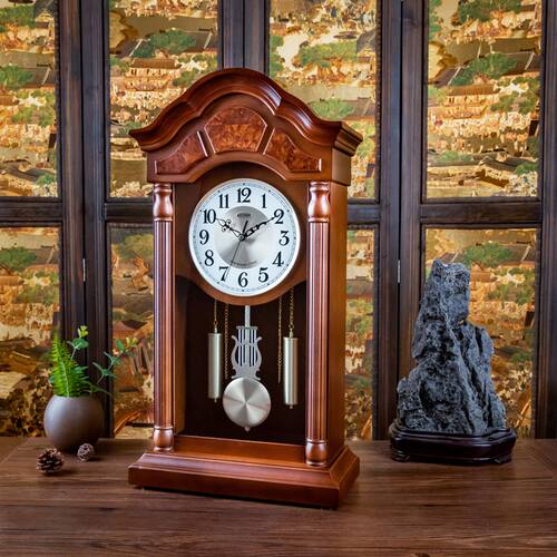 金钟宝实木座钟整点报时摆钟客厅静音中式台钟欧式复古大号石英钟 - 图1