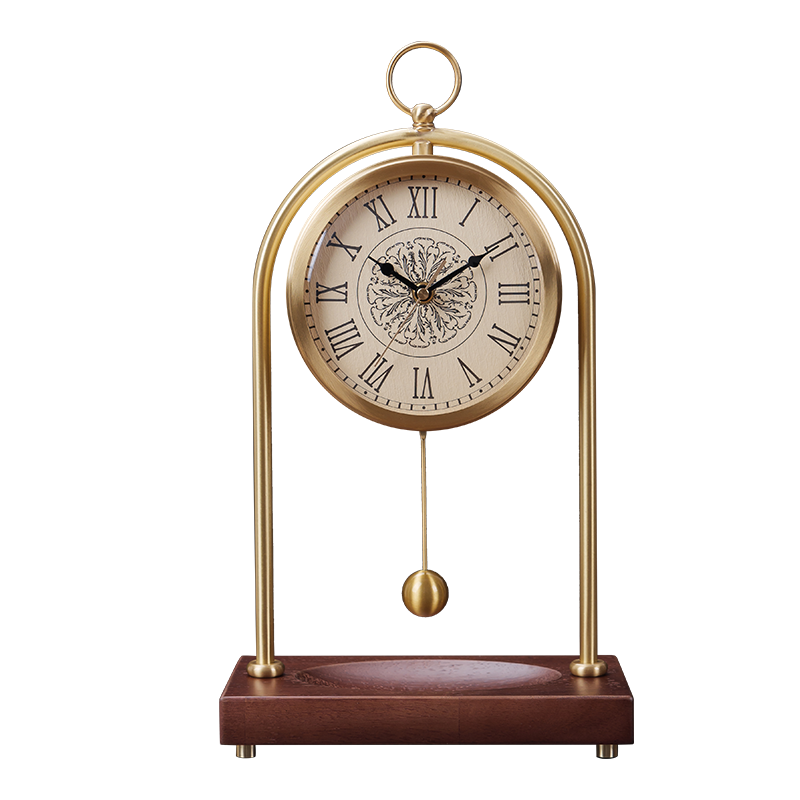 中式黄铜座钟客厅轻奢静音时钟家用简约桌面台式钟表摆件复古台钟 - 图2