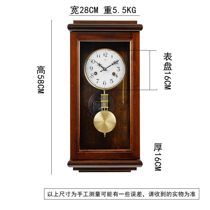 铜机芯机械挂钟中式实木发条钟表客厅复古家用机械钟老式报时挂表_虎窝淘