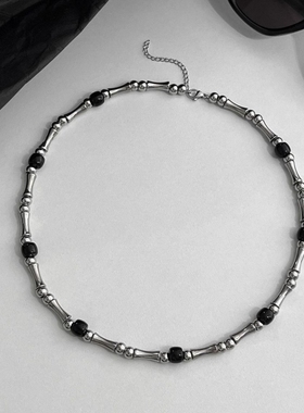 钛钢黑白竹节项链男小众不掉色配