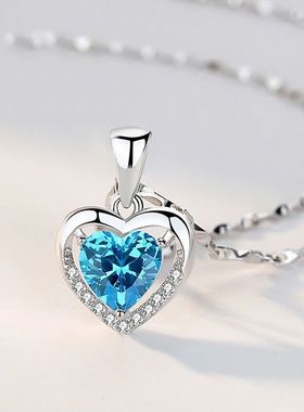 七夕蓝钻海洋之心项链永恒之心爱