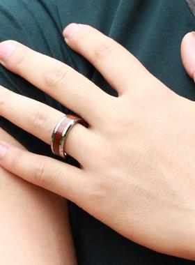 包邮钨金镶嵌红实木男士戒指复古