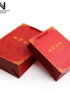 纸手提袋礼品袋珠宝首饰包装袋子印花红色手提袋复古花纹收纳袋