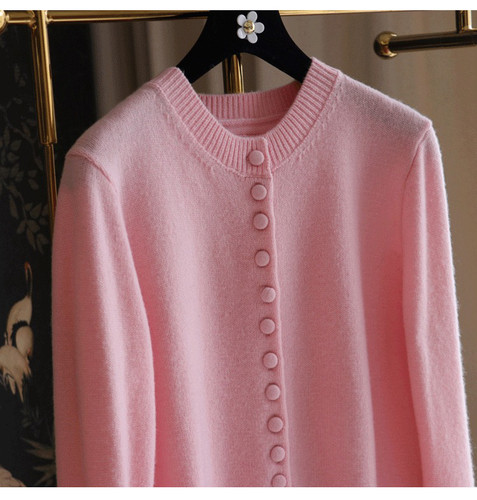 骄阳似我赵今麦聂曦光同款粉色圆领针织衫短款开衫甜美外穿毛衣女 - 图0