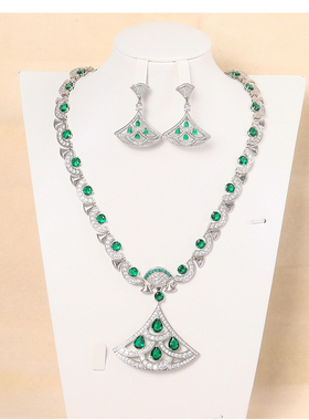 【盈公主同款】扇形造型设计套装微镶锆石时尚气质优雅耳环