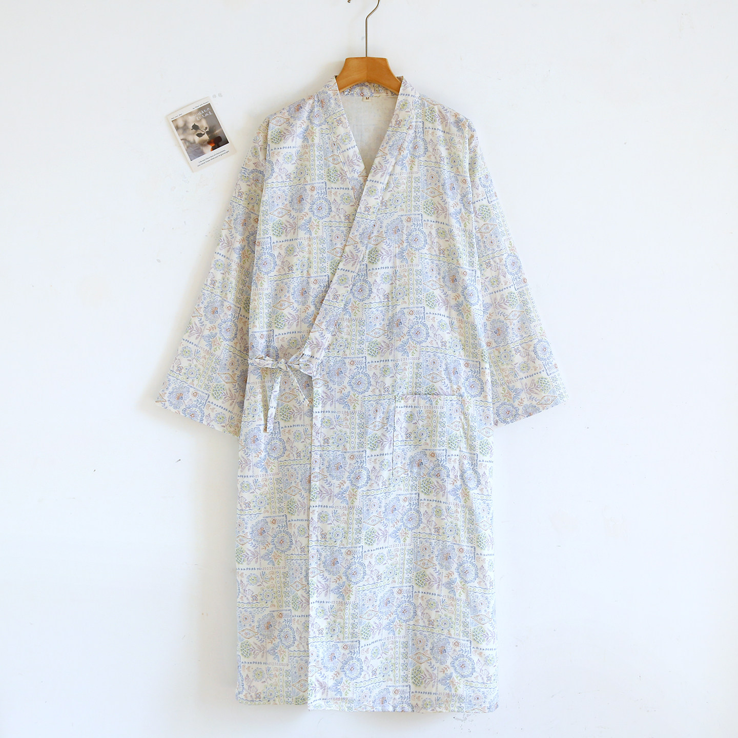 夏季纯棉双层纱布睡袍女日式睡袍中长款开衫系带和风甚平美容民宿,淘宝优惠券,粉丝福利购,淘宝优惠卷