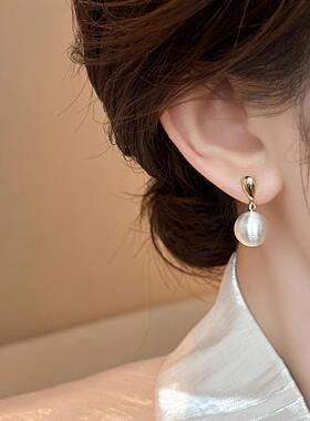 小众设计感金属磨砂拉丝圆球耳钉女时尚气质冷淡风撞色耳环耳饰品