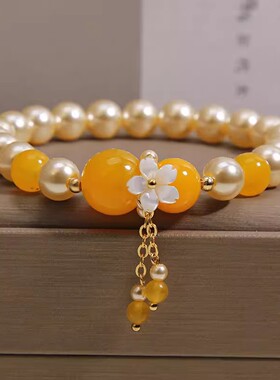 薰衣草紫水晶珍珠手链轻奢小众高级感贝母花朵吊坠手串温柔风手饰