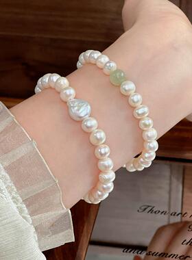 一件珍珠手串巴洛克和田玉小众清新手链复古优雅气质礼物饰品