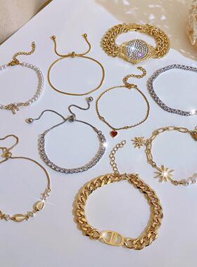 韩国风个性高级珍珠手链女ins小众设计网红时尚气质钛钢手串手饰